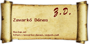 Zavarkó Dénes névjegykártya